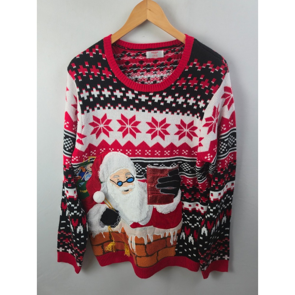 Holiday Time Holiday Mens Large Red Black Excellent Ugly Christmas Festive Party